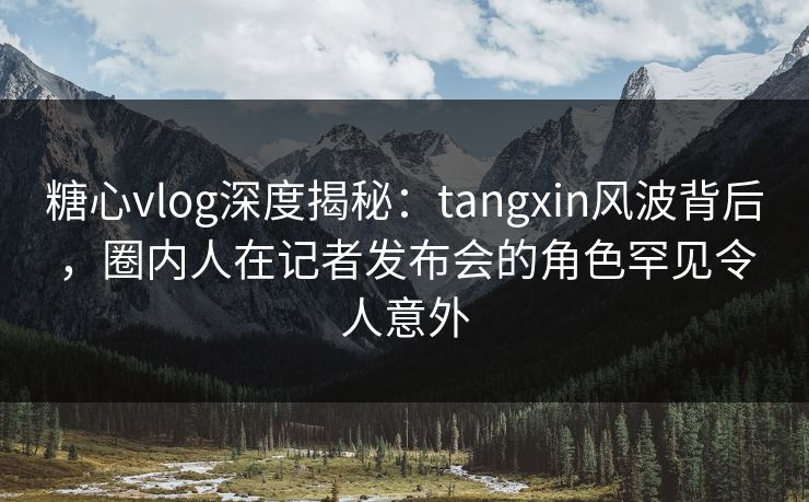 糖心vlog深度揭秘：tangxin风波背后，圈内人在记者发布会的角色罕见令人意外